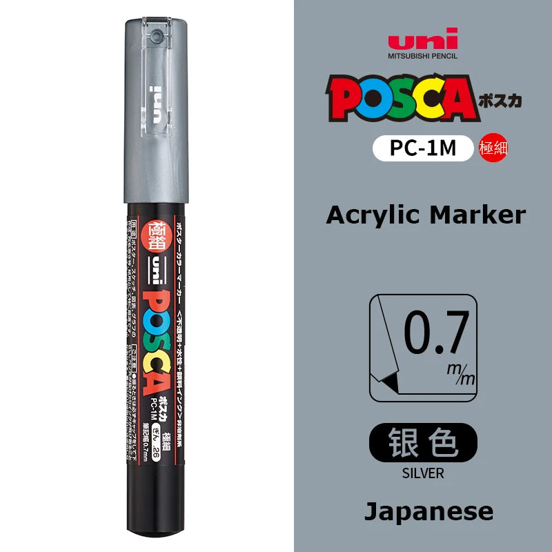 1/2pcs Uni Poscas Acrylic Markers PC-1M-3M-5M Permanente Waterproof Art Pens Graffiti Marker Advertising Poster Drawing Tools