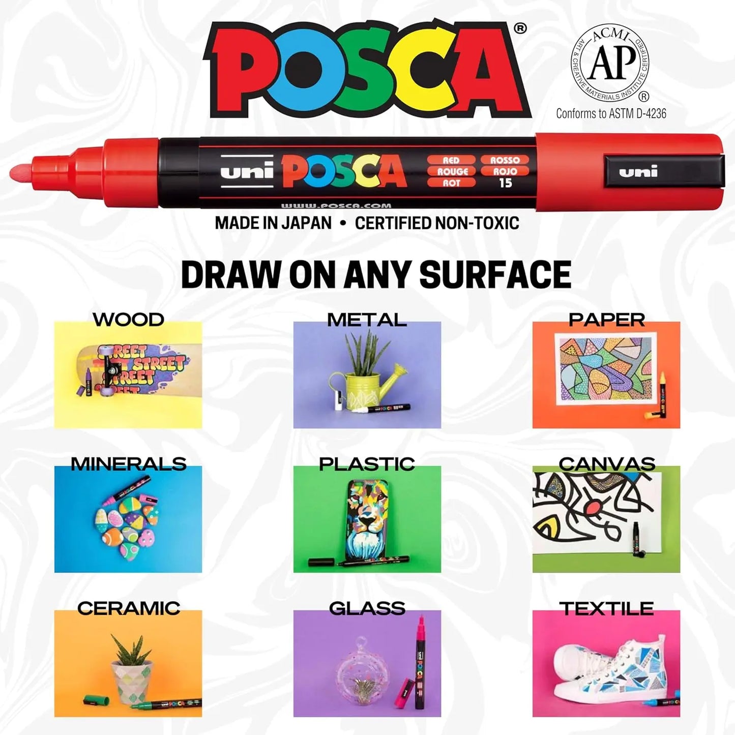 Japan Uni Posca Paint Marker Pen,3M Fine Posca Marker with Reversible Tips, Acrylic Paint Pens Art Supplies, Fabric Paint refill