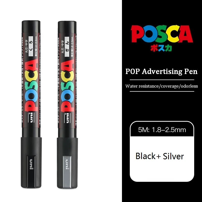 1/2pcs Uni Poscas Acrylic Markers PC-1M-3M-5M Permanente Waterproof Art Pens Graffiti Marker Advertising Poster Drawing Tools