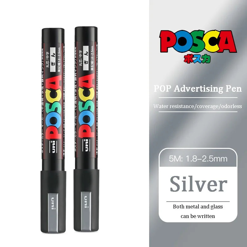 1/2pcs Uni Poscas Acrylic Markers PC-1M-3M-5M Permanente Waterproof Art Pens Graffiti Marker Advertising Poster Drawing Tools