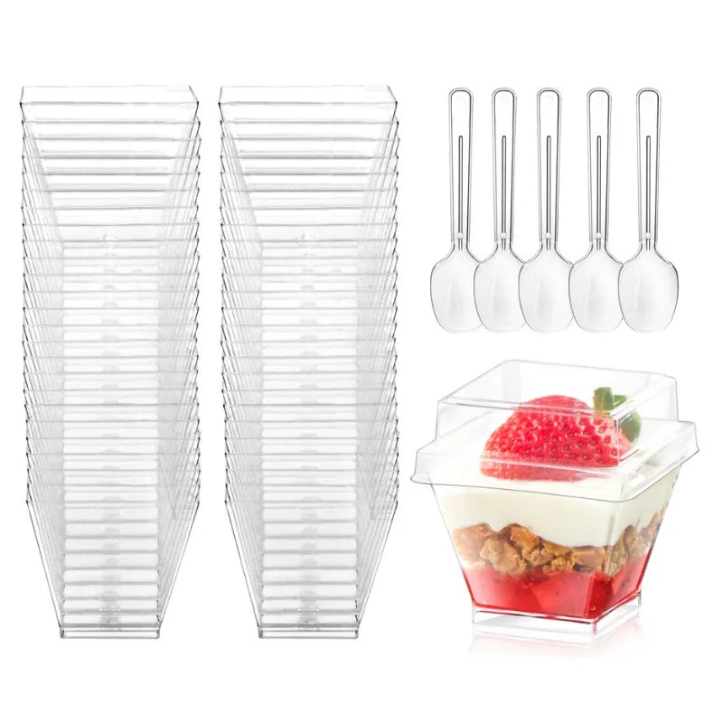 2oz Transparent Dessert Cups – Disposable Mini Cups for Party, Ice Cream & Fruit (20/50 Pack)