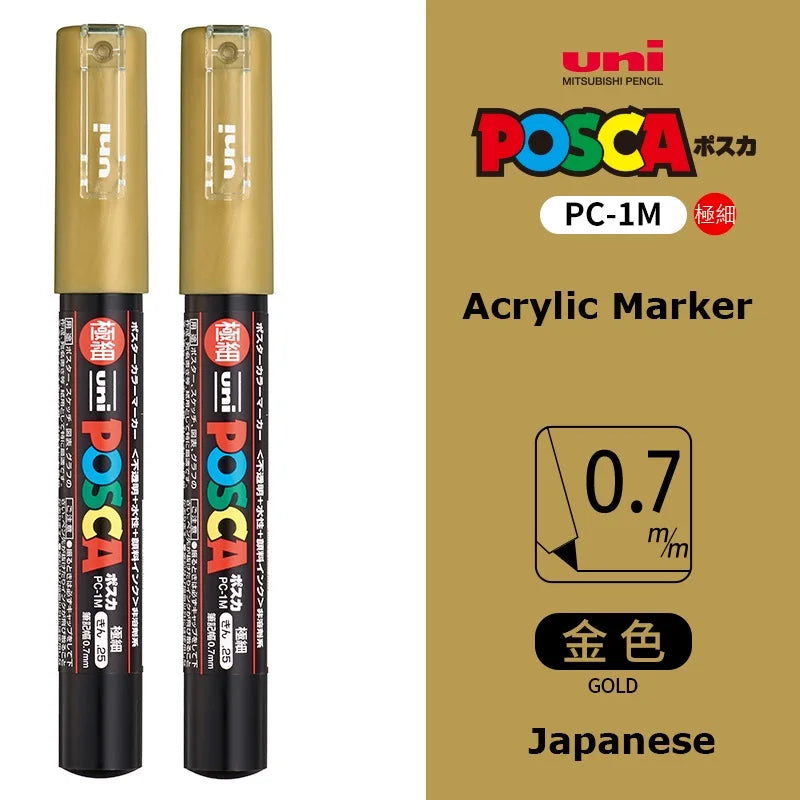 1/2pcs Uni Poscas Acrylic Markers PC-1M-3M-5M Permanente Waterproof Art Pens Graffiti Marker Advertising Poster Drawing Tools