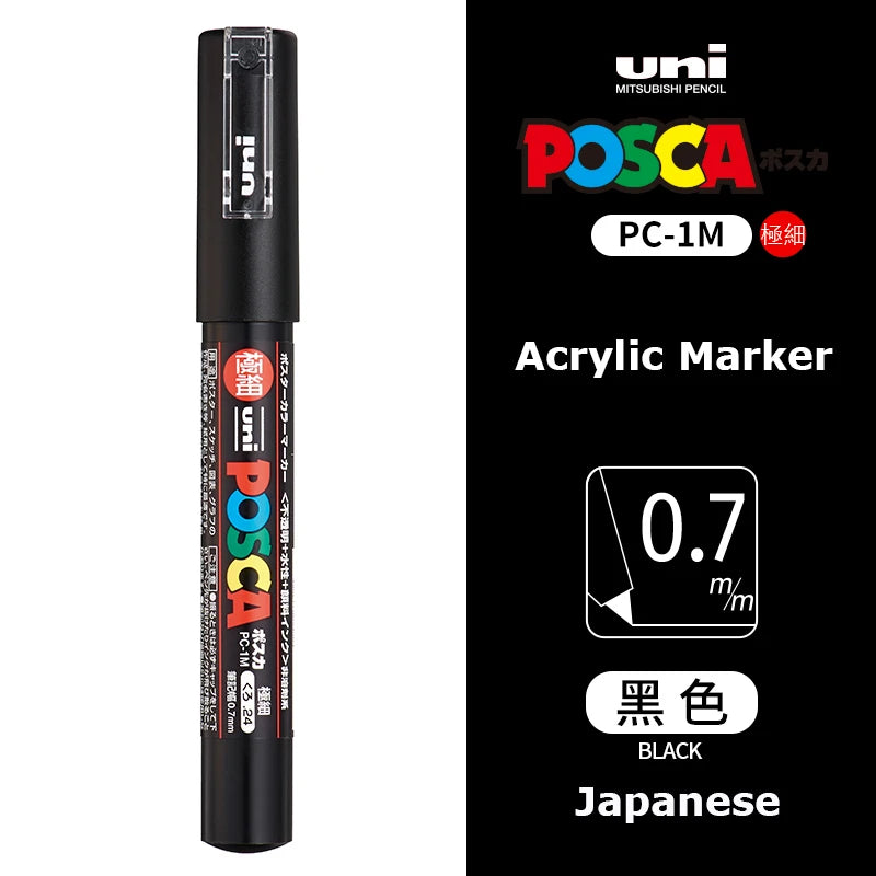 1/2pcs Uni Poscas Acrylic Markers PC-1M-3M-5M Permanente Waterproof Art Pens Graffiti Marker Advertising Poster Drawing Tools