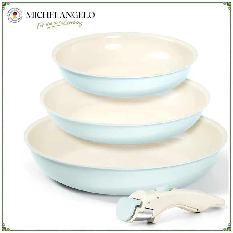Ceramic Non-Stick Pan Set with Removable Handle | 3-Piece Frying Pan Set