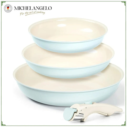 Ceramic Non-Stick Pan Set with Removable Handle | 3-Piece Frying Pan Set