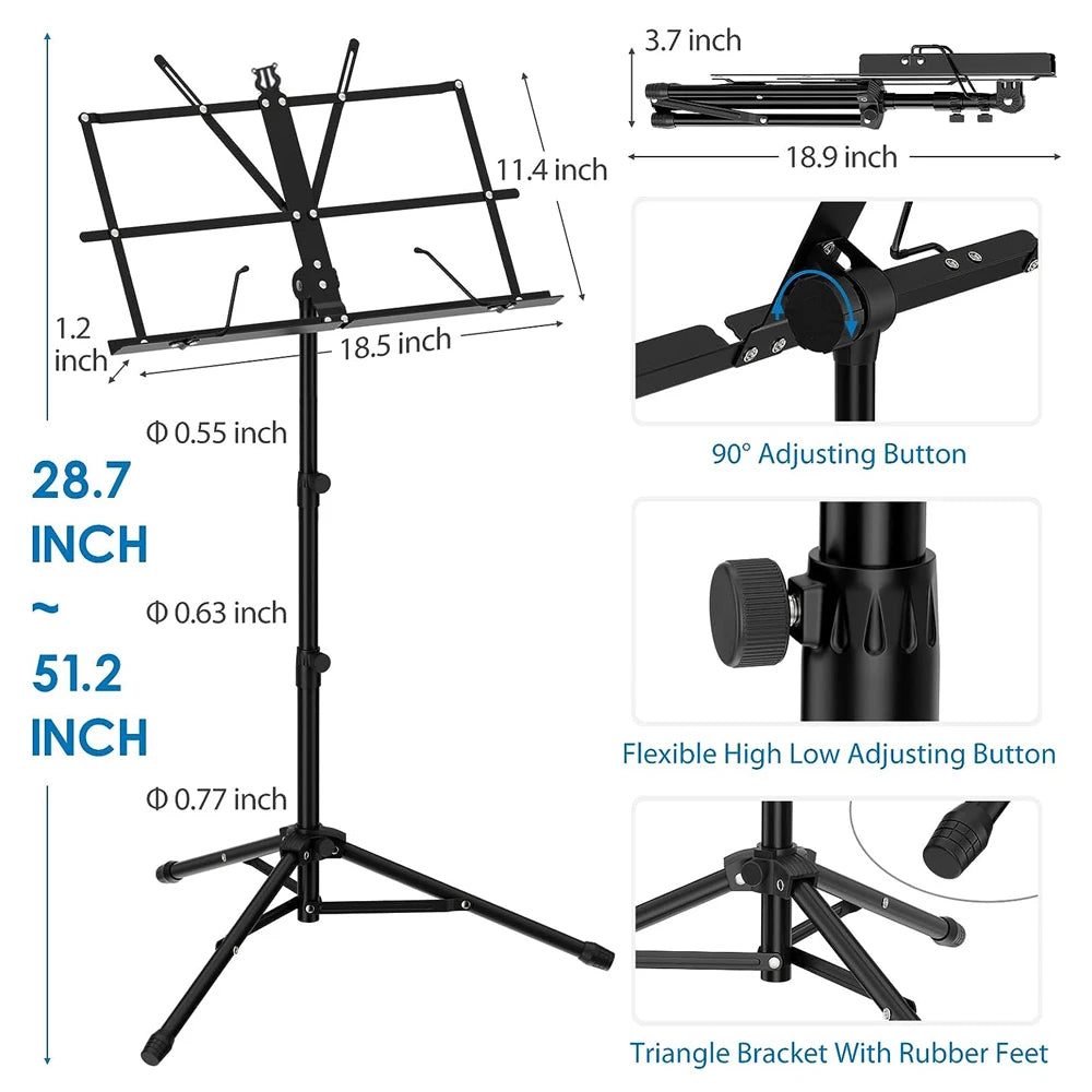G-MARK Portable Folding Music Stand – Dual-Use Desktop & Floor, Lightweight with Clip & Carry Bag