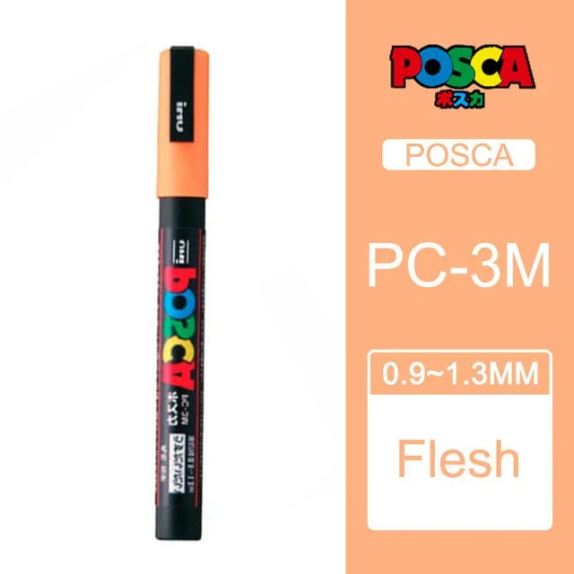 Japan Uni Posca Paint Marker Pen,3M Fine Posca Marker with Reversible Tips, Acrylic Paint Pens Art Supplies, Fabric Paint refill