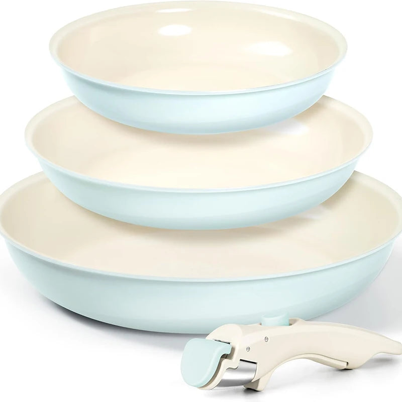 Ceramic Non-Stick Pan Set with Removable Handle | 3-Piece Frying Pan Set