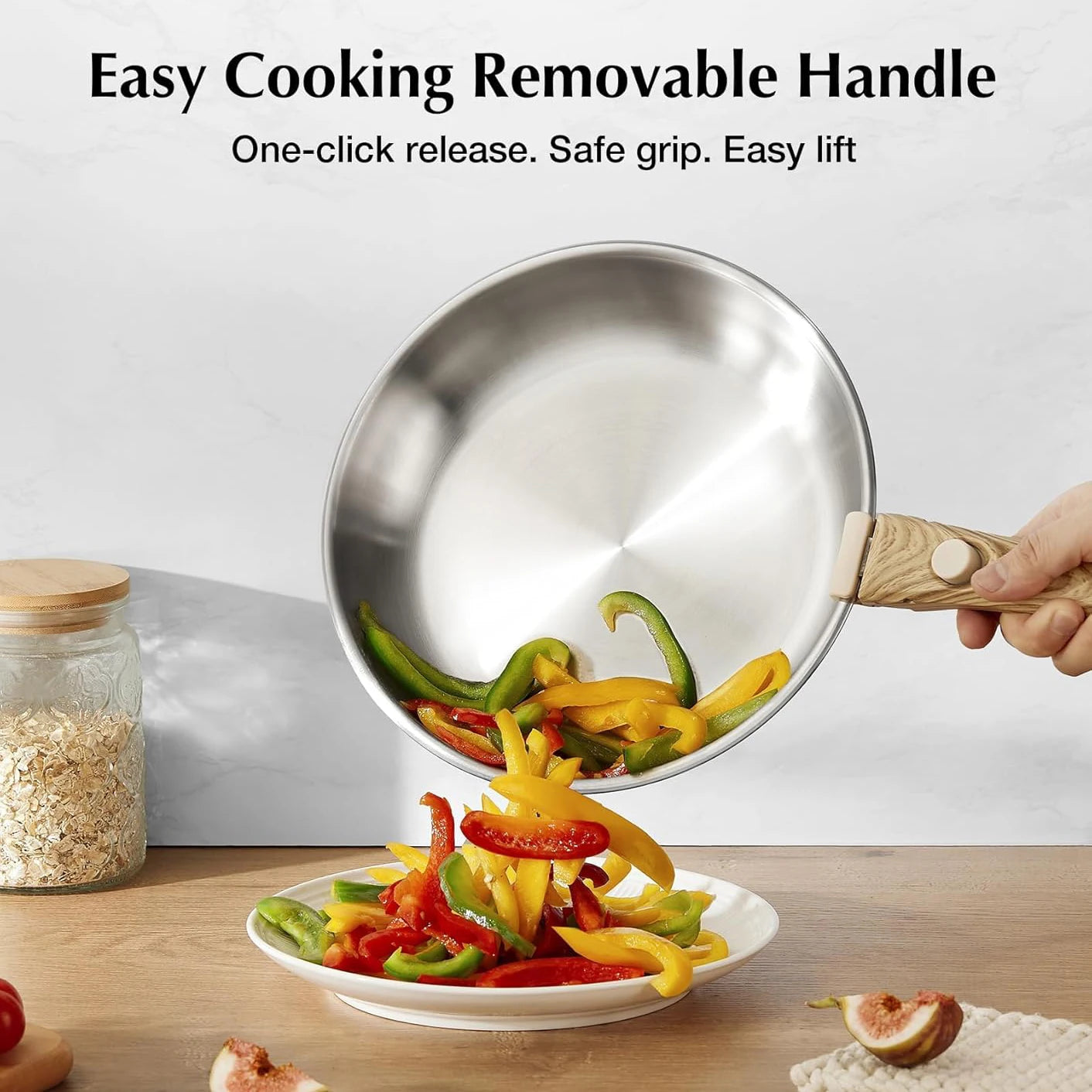 KOCH SYSTEME CS Stainless Steel Frying Pan Set Cooking Pans with Removable Handle Pan Set for Kitchen Cooking