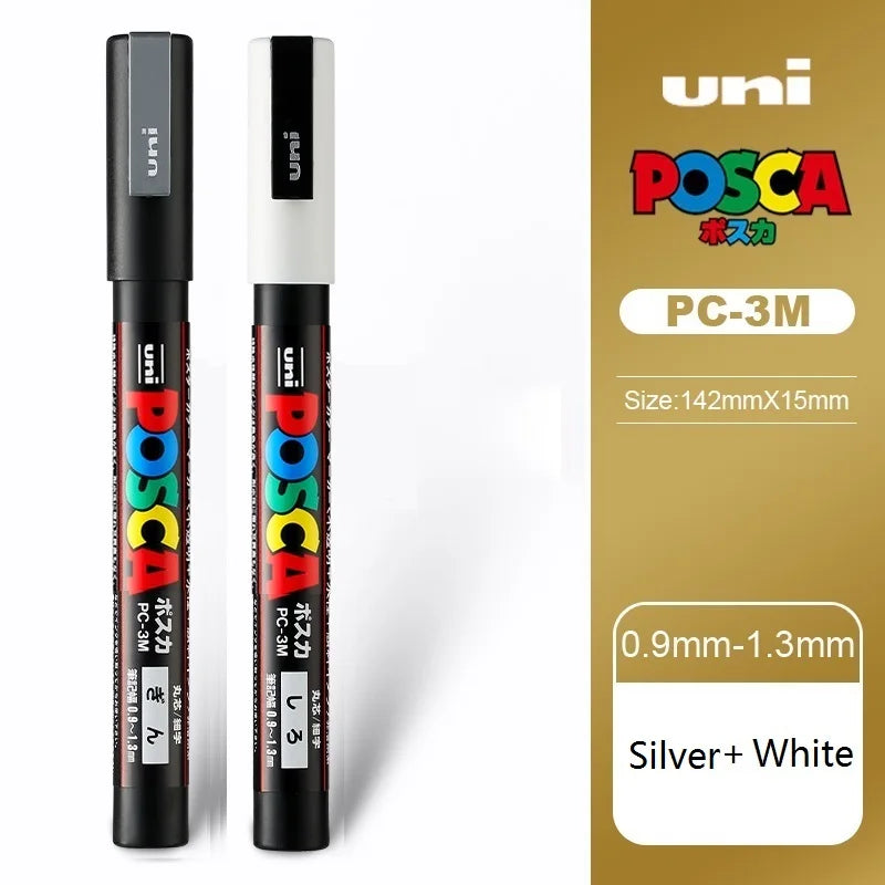1/2pcs Uni Poscas Acrylic Markers PC-1M-3M-5M Permanente Waterproof Art Pens Graffiti Marker Advertising Poster Drawing Tools