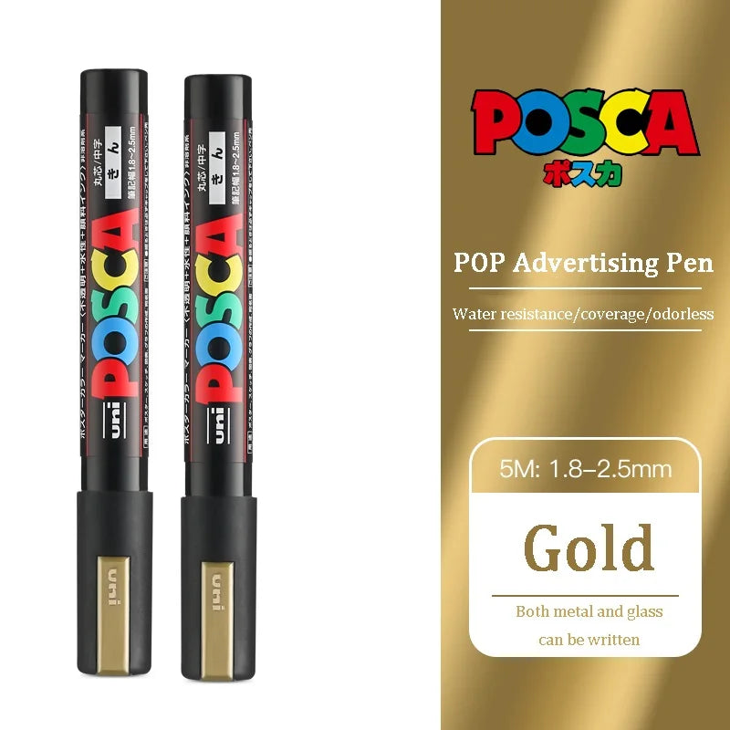 1/2pcs Uni Poscas Acrylic Markers PC-1M-3M-5M Permanente Waterproof Art Pens Graffiti Marker Advertising Poster Drawing Tools