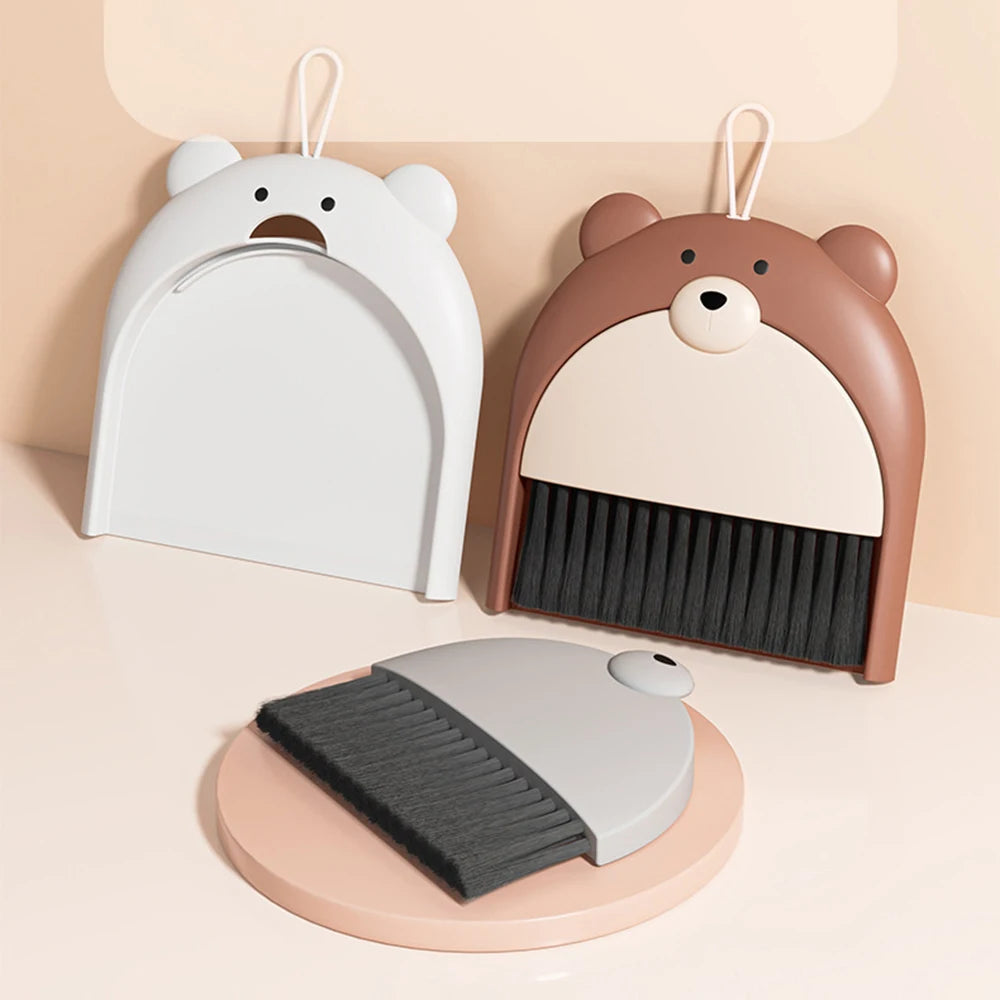 Mini Desktop Broom and Dustpan Set - Cute Cartoon Cleaning Tool for Keyboard & Desk