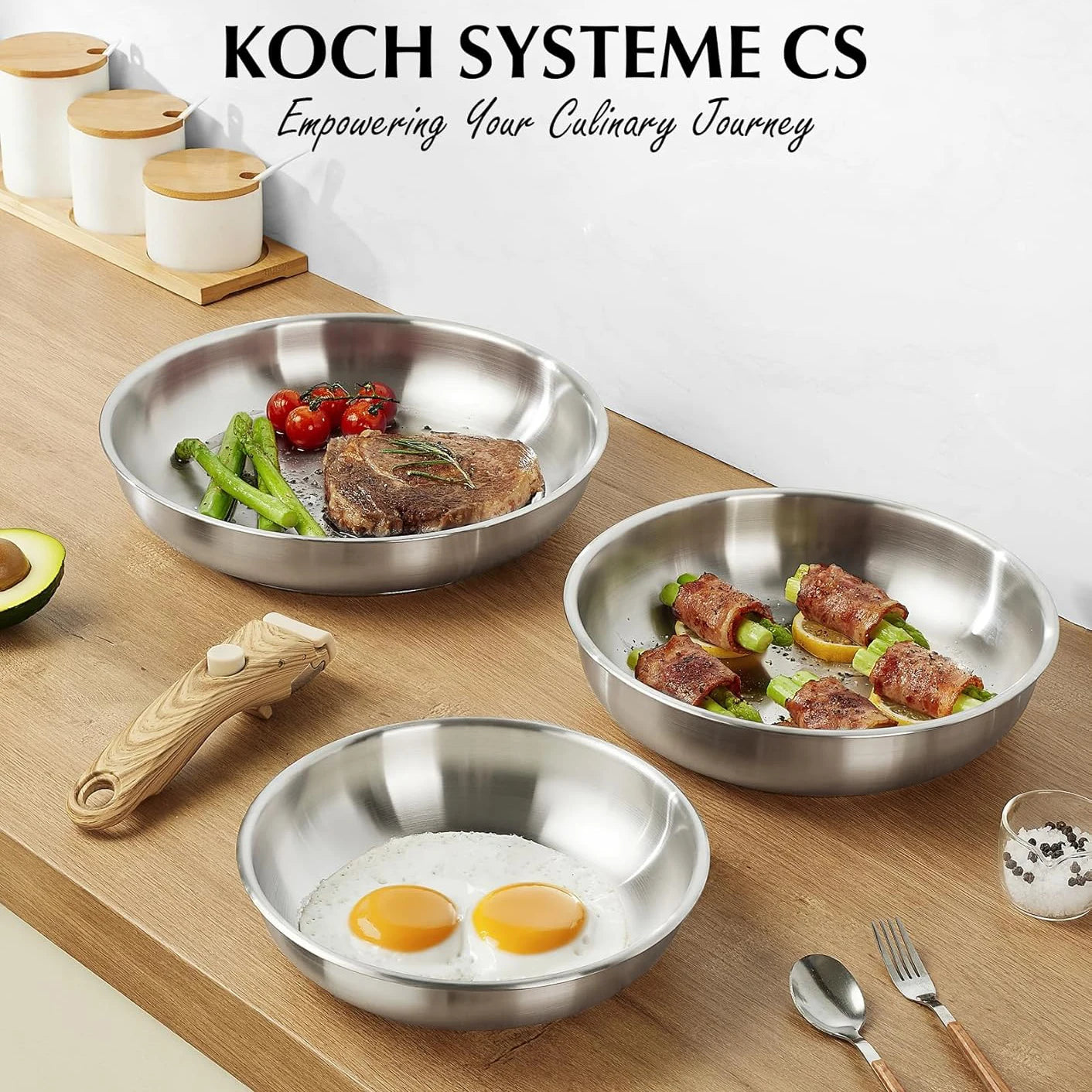 KOCH SYSTEME CS Stainless Steel Frying Pan Set Cooking Pans with Removable Handle Pan Set for Kitchen Cooking