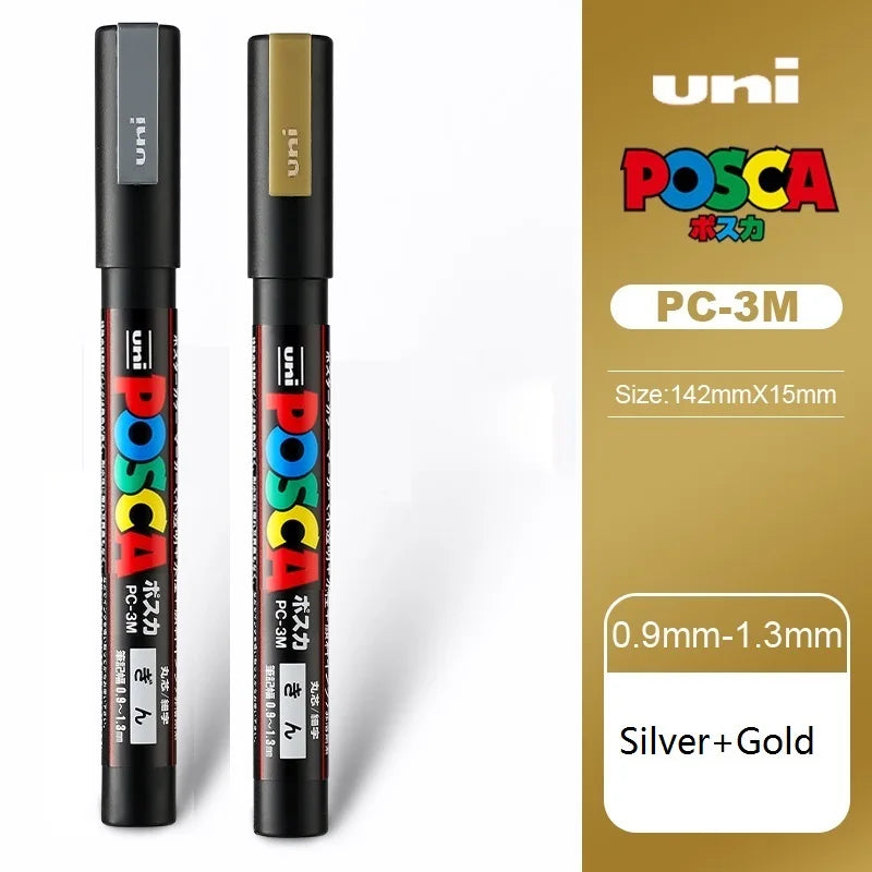 1/2pcs Uni Poscas Acrylic Markers PC-1M-3M-5M Permanente Waterproof Art Pens Graffiti Marker Advertising Poster Drawing Tools