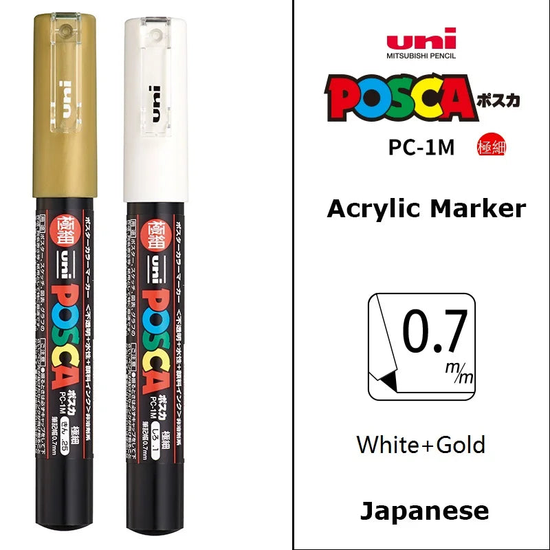 1/2pcs Uni Poscas Acrylic Markers PC-1M-3M-5M Permanente Waterproof Art Pens Graffiti Marker Advertising Poster Drawing Tools
