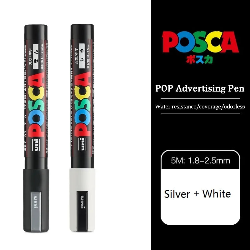 1/2pcs Uni Poscas Acrylic Markers PC-1M-3M-5M Permanente Waterproof Art Pens Graffiti Marker Advertising Poster Drawing Tools