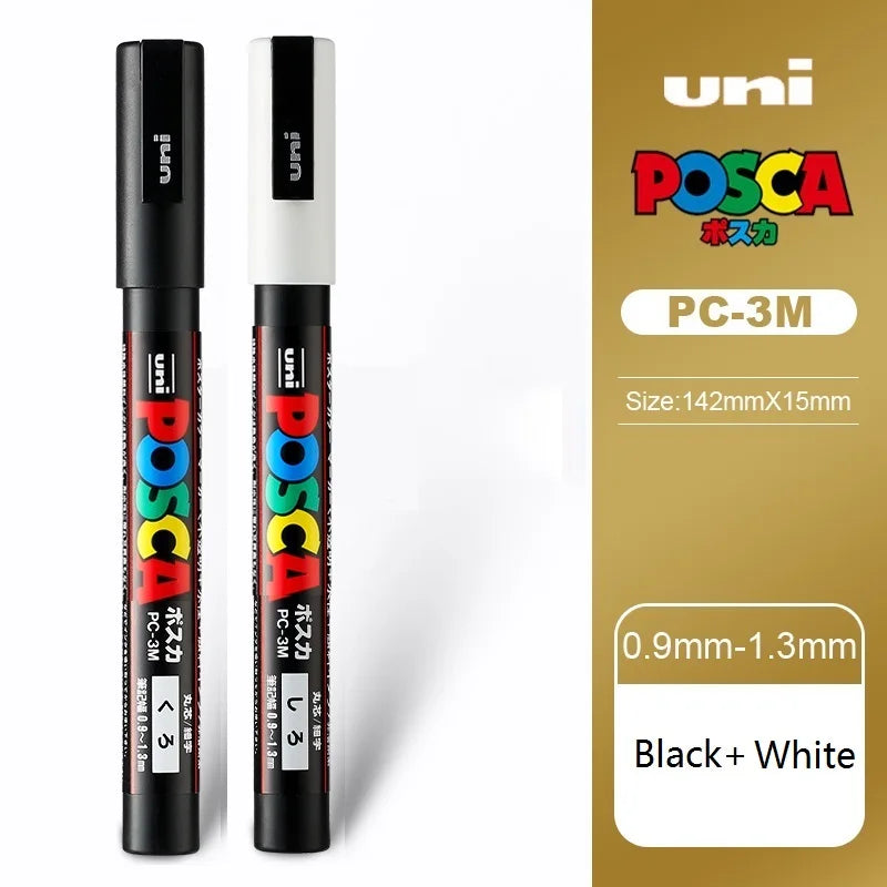 1/2pcs Uni Poscas Acrylic Markers PC-1M-3M-5M Permanente Waterproof Art Pens Graffiti Marker Advertising Poster Drawing Tools
