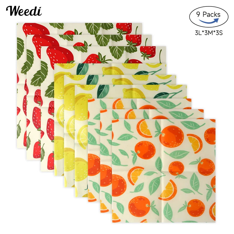 Reusable Beeswax Food Wrap – Zero Waste, BPA-Free Natural Beeswax Cloth (9 Pack)