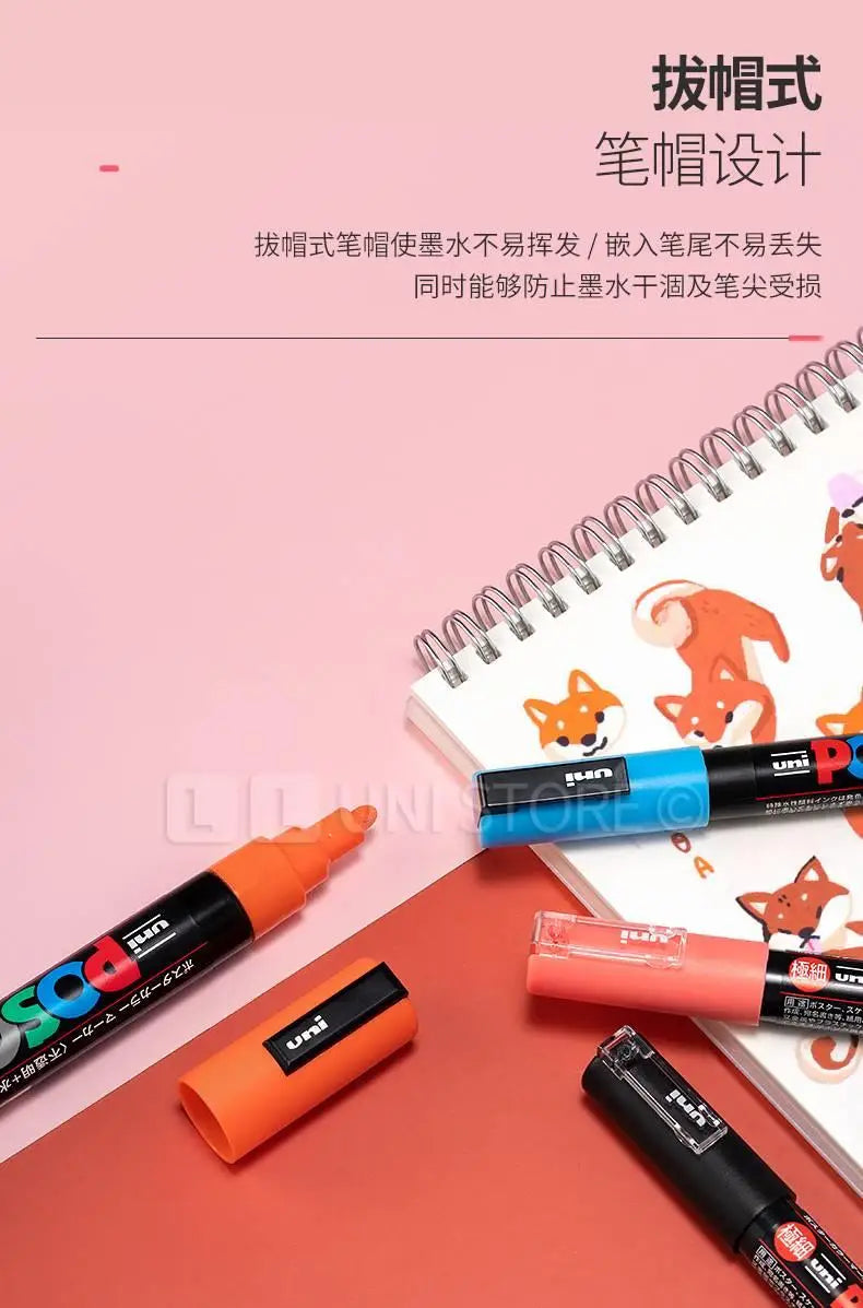 1/2pcs Uni Poscas Acrylic Markers PC-1M-3M-5M Permanente Waterproof Art Pens Graffiti Marker Advertising Poster Drawing Tools