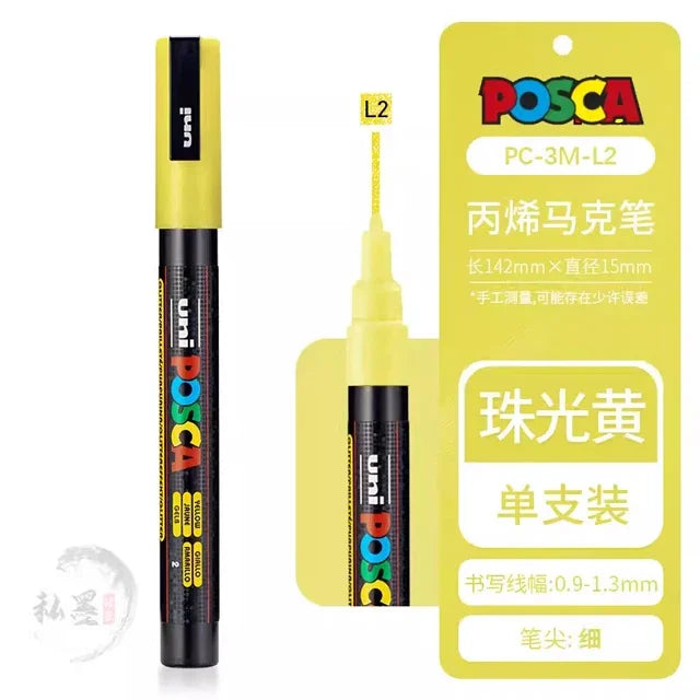 Japan Uni Posca Paint Marker Pen,3M Fine Posca Marker with Reversible Tips, Acrylic Paint Pens Art Supplies, Fabric Paint refill