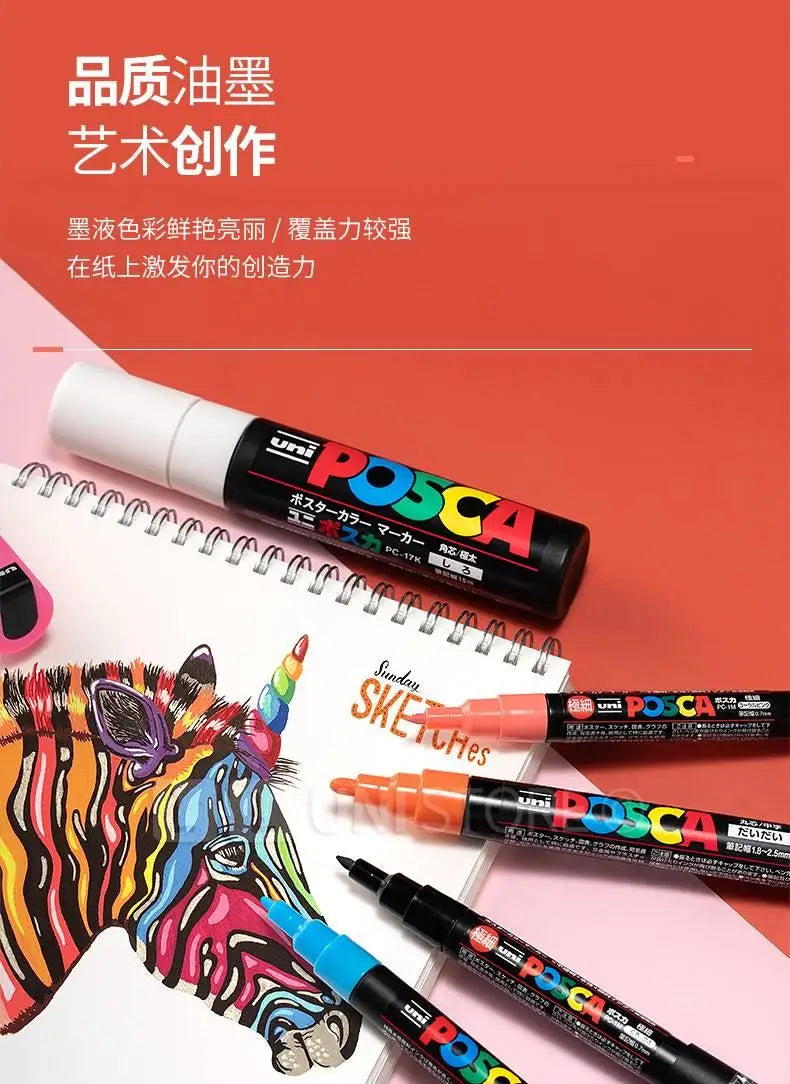 1/2pcs Uni Poscas Acrylic Markers PC-1M-3M-5M Permanente Waterproof Art Pens Graffiti Marker Advertising Poster Drawing Tools