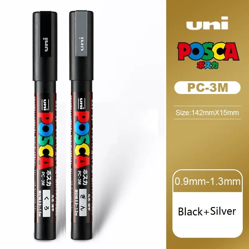 1/2pcs Uni Poscas Acrylic Markers PC-1M-3M-5M Permanente Waterproof Art Pens Graffiti Marker Advertising Poster Drawing Tools