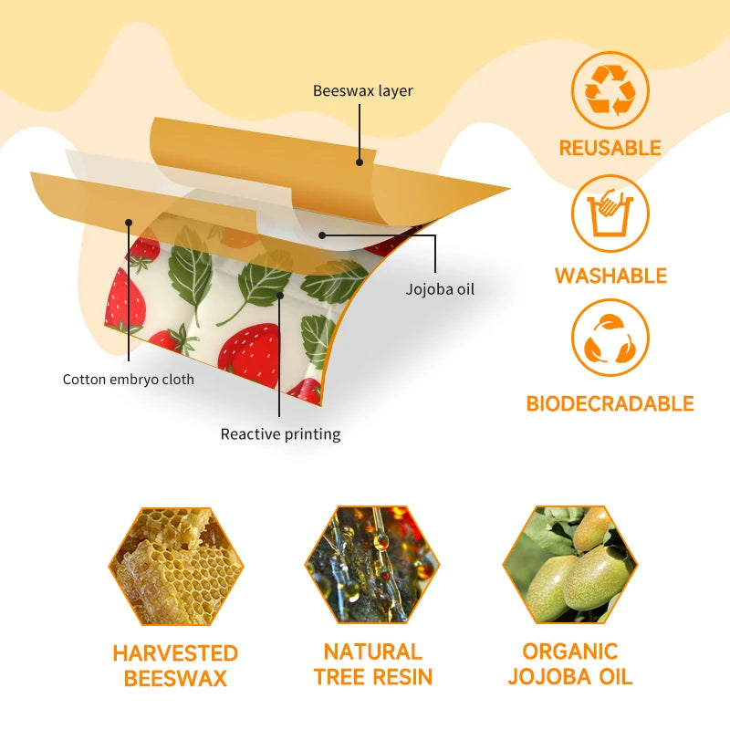 Reusable Beeswax Food Wrap – Zero Waste, BPA-Free Natural Beeswax Cloth (9 Pack)