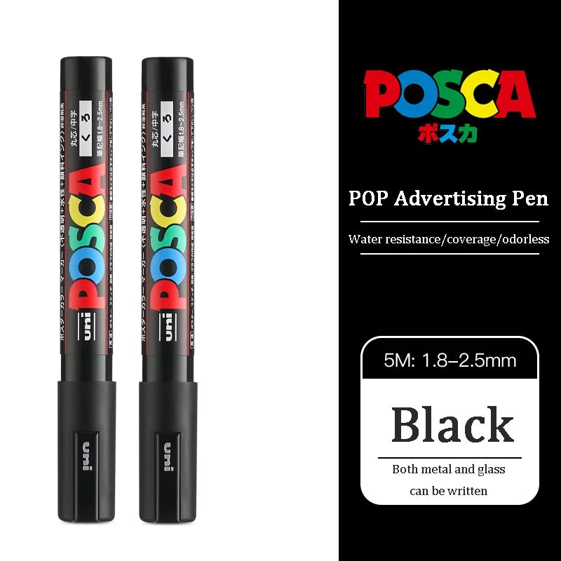 1/2pcs Uni Poscas Acrylic Markers PC-1M-3M-5M Permanente Waterproof Art Pens Graffiti Marker Advertising Poster Drawing Tools