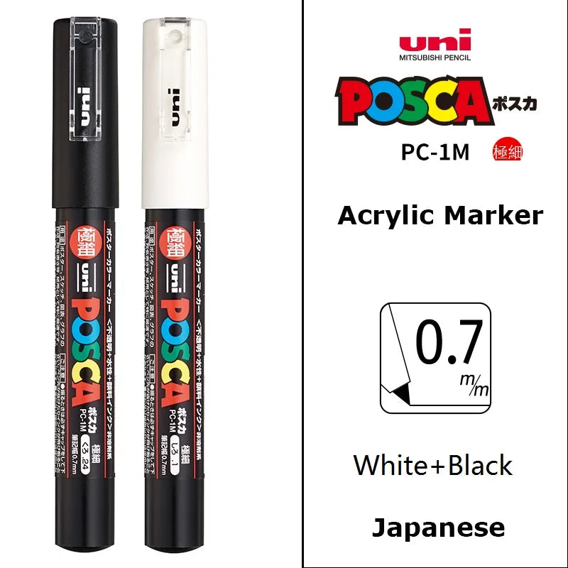 1/2pcs Uni Poscas Acrylic Markers PC-1M-3M-5M Permanente Waterproof Art Pens Graffiti Marker Advertising Poster Drawing Tools