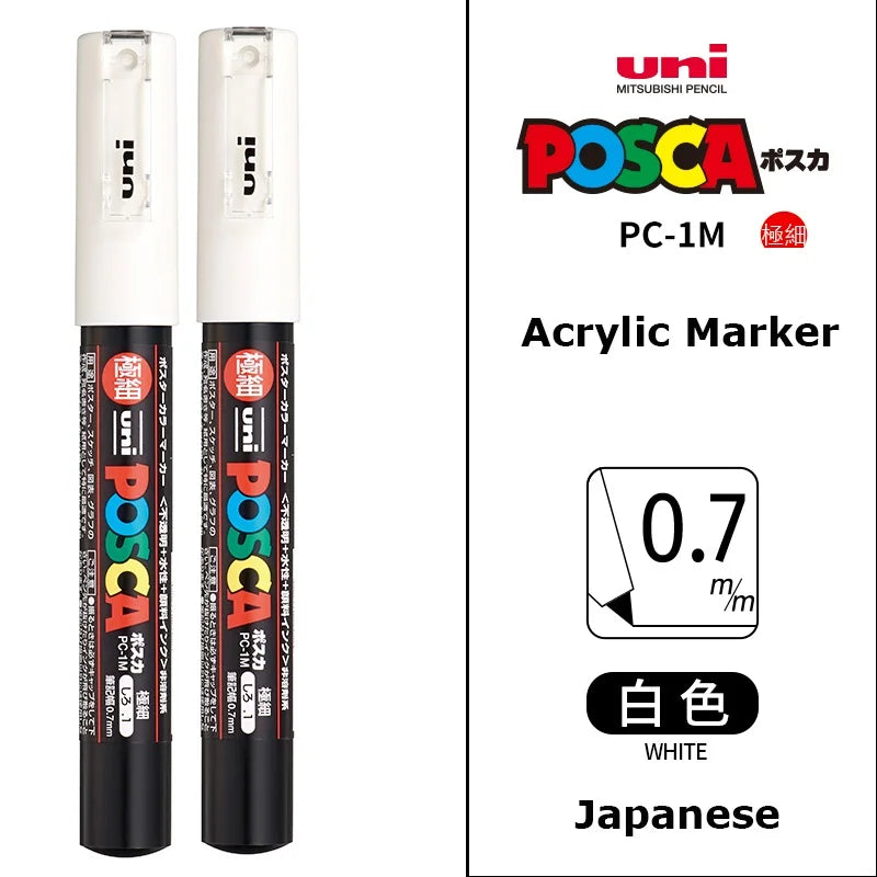 1/2pcs Uni Poscas Acrylic Markers PC-1M-3M-5M Permanente Waterproof Art Pens Graffiti Marker Advertising Poster Drawing Tools