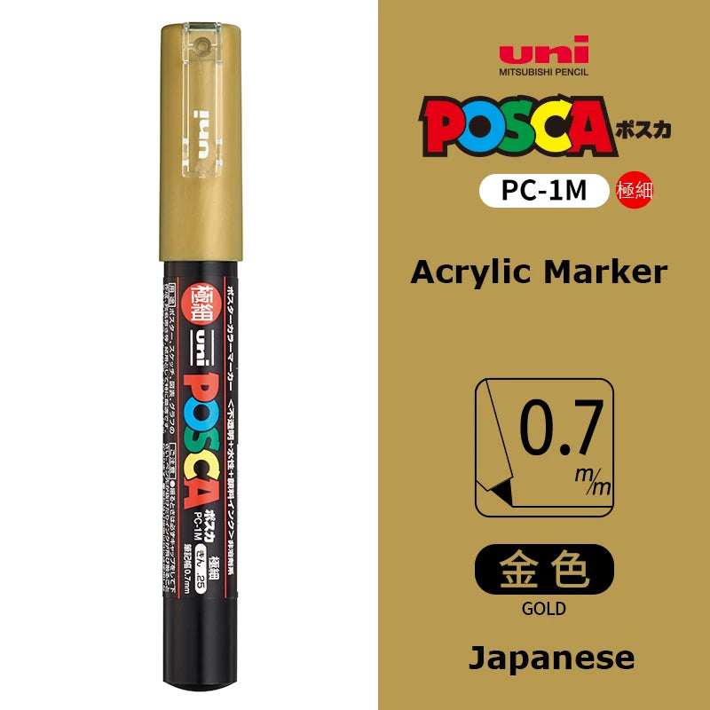 1/2pcs Uni Poscas Acrylic Markers PC-1M-3M-5M Permanente Waterproof Art Pens Graffiti Marker Advertising Poster Drawing Tools