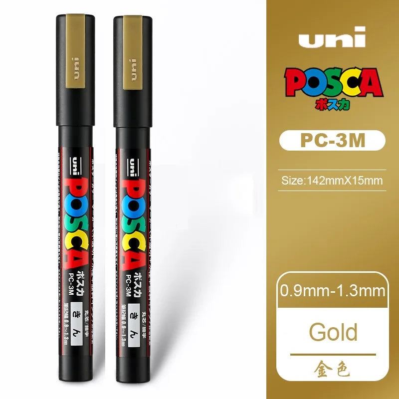 1/2pcs Uni Poscas Acrylic Markers PC-1M-3M-5M Permanente Waterproof Art Pens Graffiti Marker Advertising Poster Drawing Tools