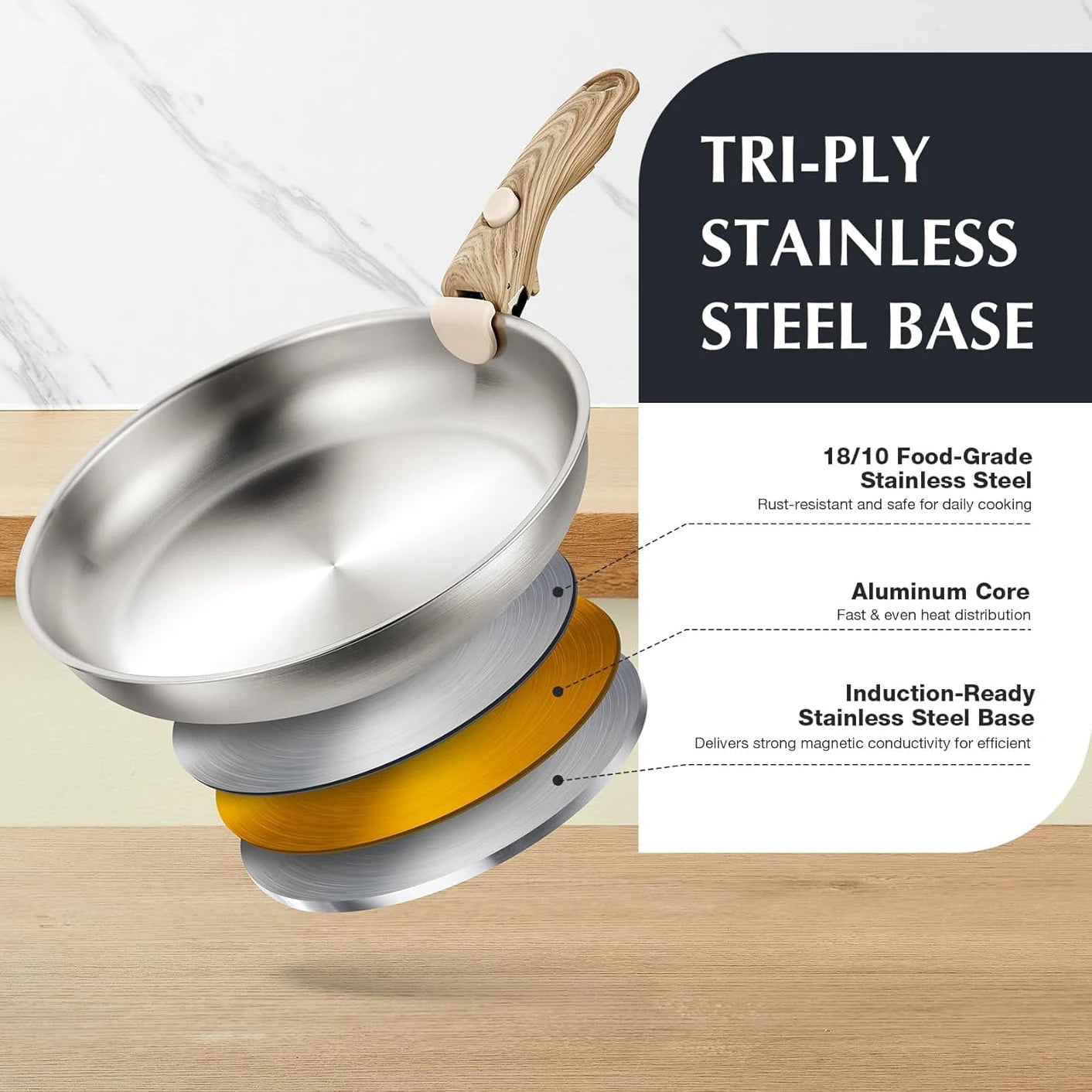 KOCH SYSTEME CS Stainless Steel Frying Pan Set Cooking Pans with Removable Handle Pan Set for Kitchen Cooking