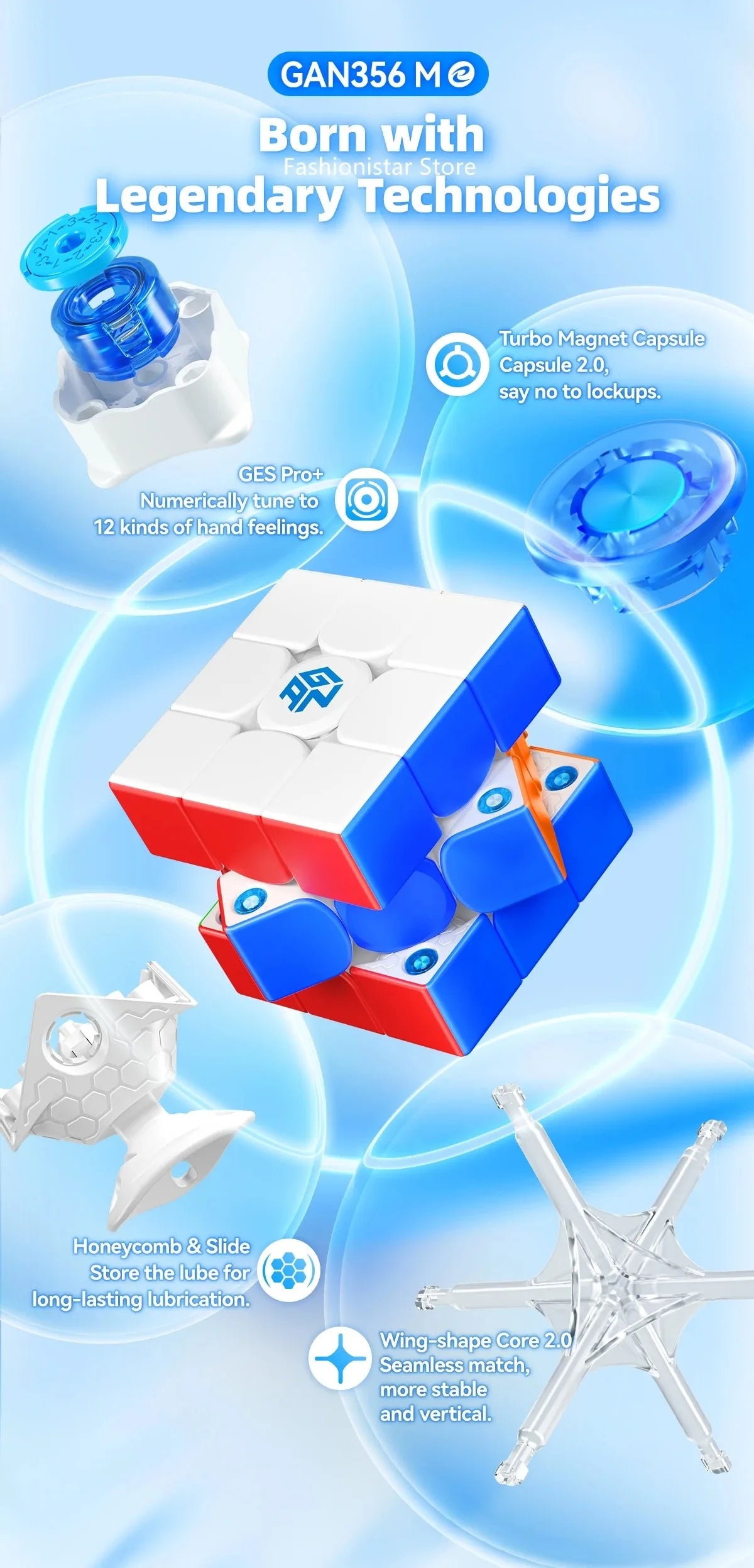 GAN 356 ME 3X3 Magnetic Magic Speed Cube Stickerless Professional Fidget Toys GAN 356ME Cubo Magico Puzzle Kids Toys