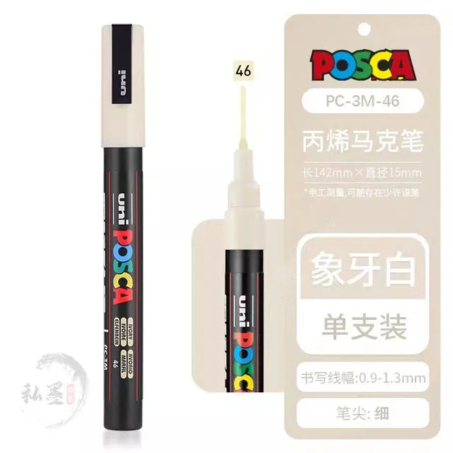 Japan Uni Posca Paint Marker Pen,3M Fine Posca Marker with Reversible Tips, Acrylic Paint Pens Art Supplies, Fabric Paint refill
