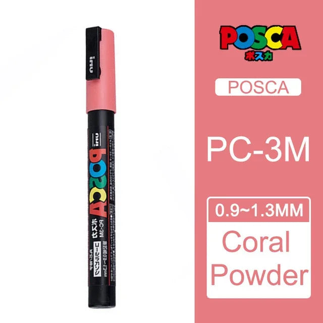 Japan Uni Posca Paint Marker Pen,3M Fine Posca Marker with Reversible Tips, Acrylic Paint Pens Art Supplies, Fabric Paint refill