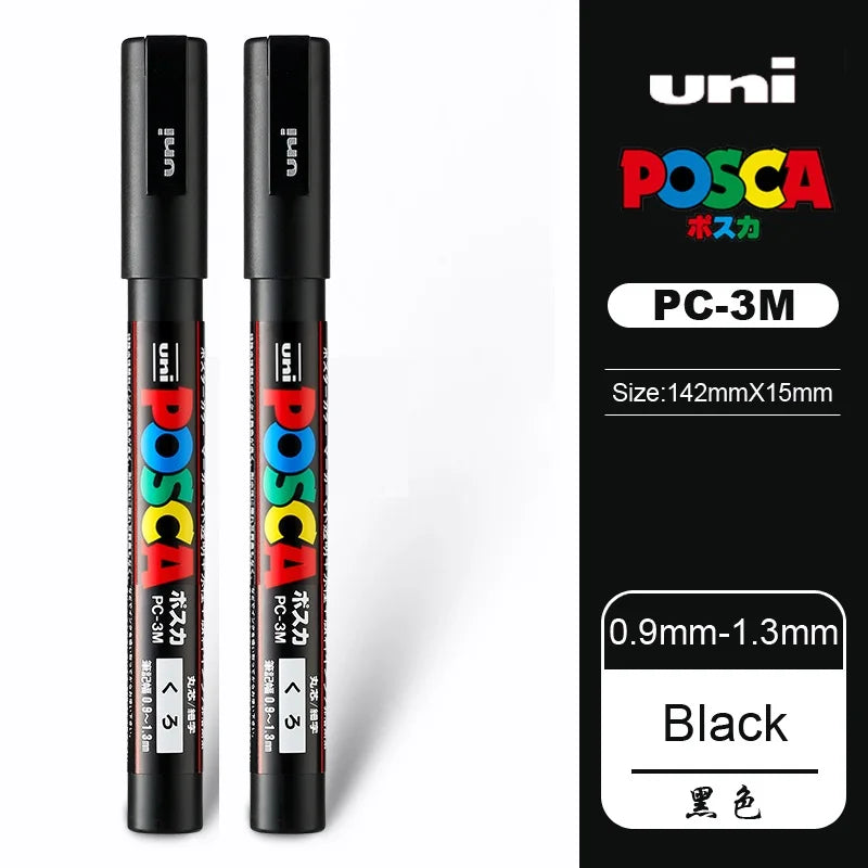 1/2pcs Uni Poscas Acrylic Markers PC-1M-3M-5M Permanente Waterproof Art Pens Graffiti Marker Advertising Poster Drawing Tools