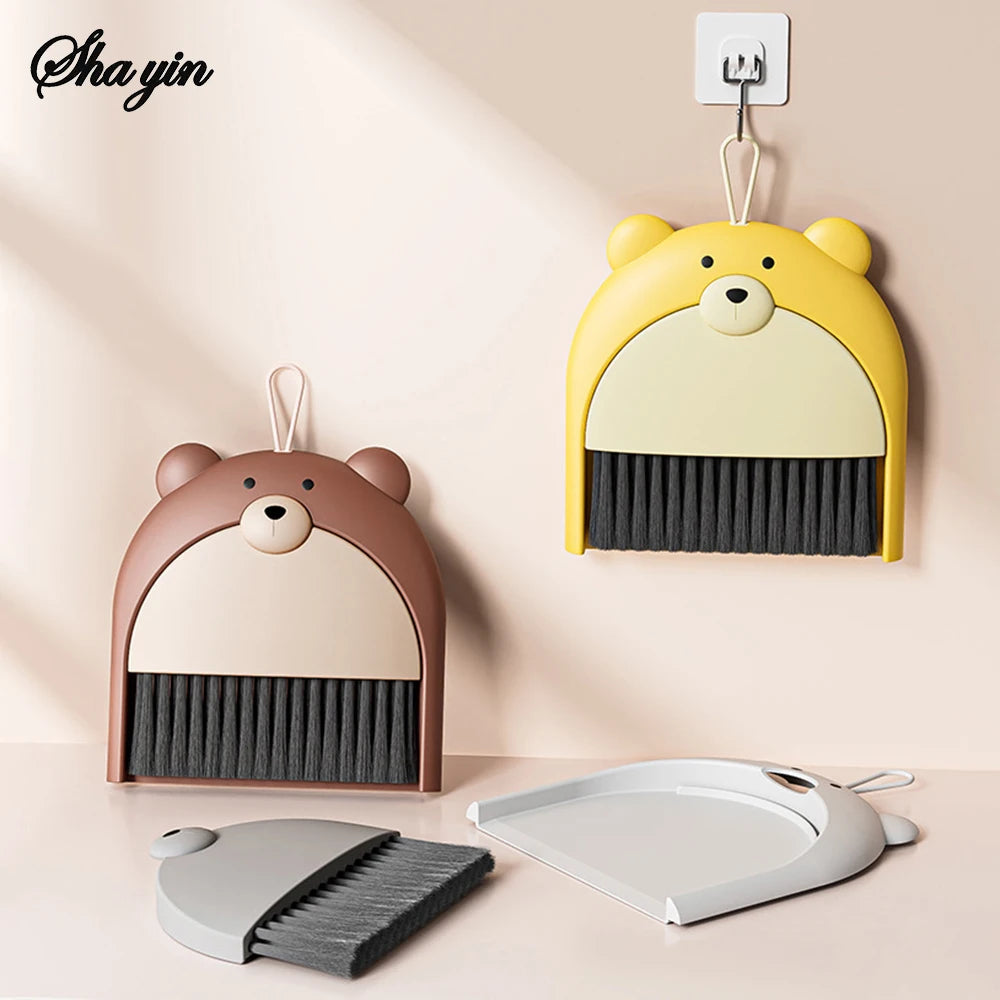 Mini Desktop Broom and Dustpan Set - Cute Cartoon Cleaning Tool for Keyboard & Desk