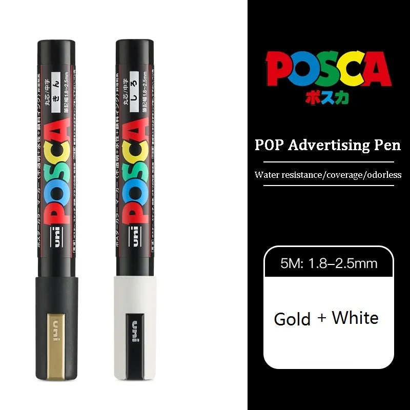 1/2pcs Uni Poscas Acrylic Markers PC-1M-3M-5M Permanente Waterproof Art Pens Graffiti Marker Advertising Poster Drawing Tools