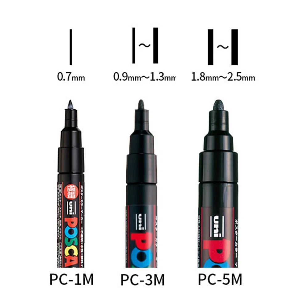 16pcs Japan UNI POSCA Markers Set Acrylic Graffiti Drawing Permanent Waterproof Children's Drawing PC-3M/1M/5M Art Supplies