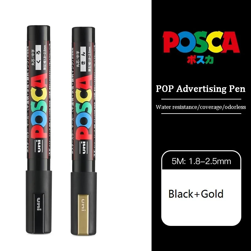 1/2pcs Uni Poscas Acrylic Markers PC-1M-3M-5M Permanente Waterproof Art Pens Graffiti Marker Advertising Poster Drawing Tools
