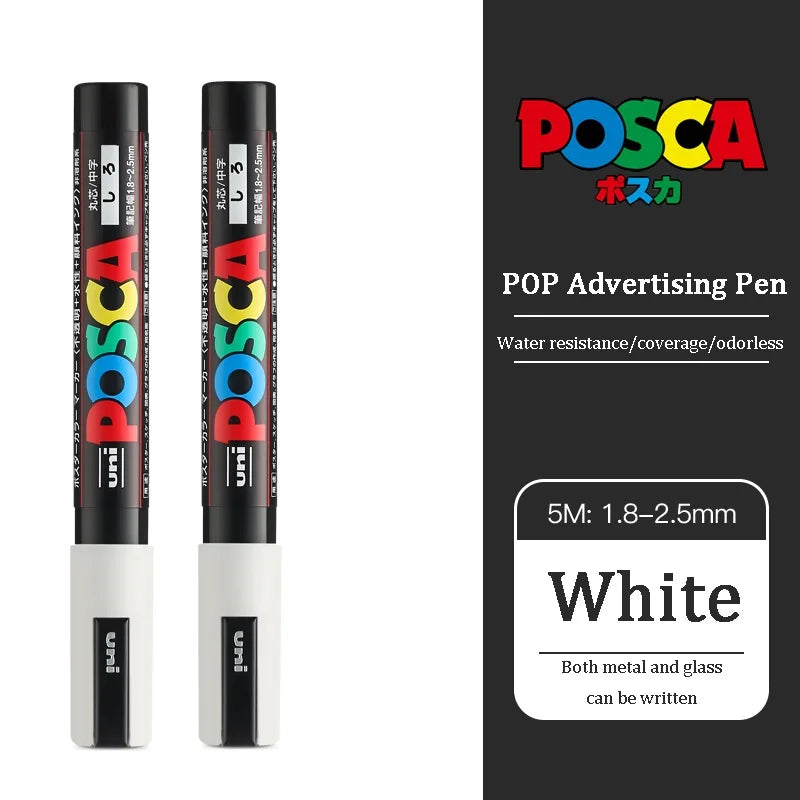 1/2pcs Uni Poscas Acrylic Markers PC-1M-3M-5M Permanente Waterproof Art Pens Graffiti Marker Advertising Poster Drawing Tools