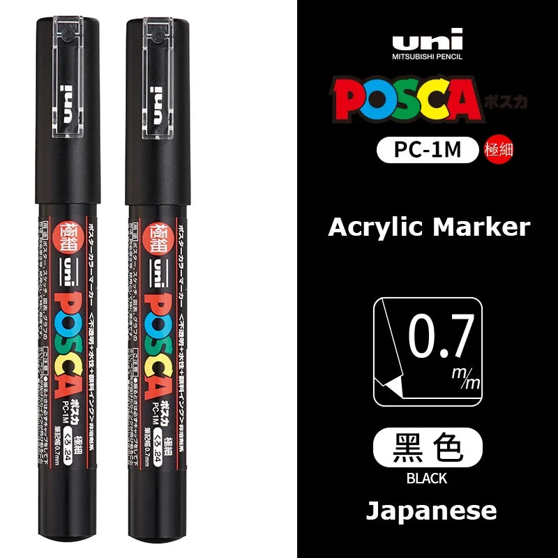 1/2pcs Uni Poscas Acrylic Markers PC-1M-3M-5M Permanente Waterproof Art Pens Graffiti Marker Advertising Poster Drawing Tools