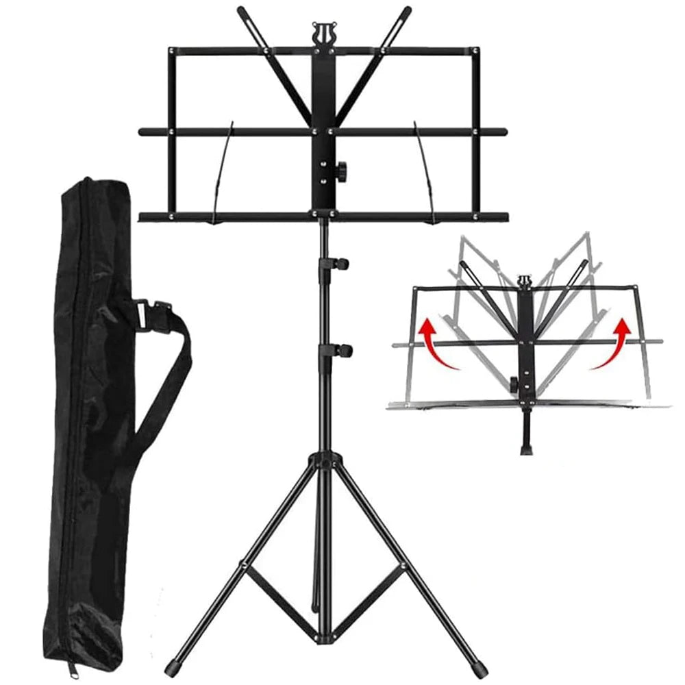 G-MARK Portable Folding Music Stand – Dual-Use Desktop & Floor, Lightweight with Clip & Carry Bag