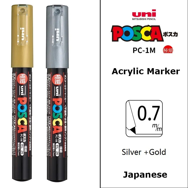1/2pcs Uni Poscas Acrylic Markers PC-1M-3M-5M Permanente Waterproof Art Pens Graffiti Marker Advertising Poster Drawing Tools