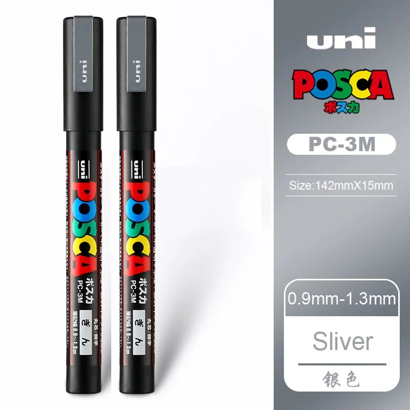 1/2pcs Uni Poscas Acrylic Markers PC-1M-3M-5M Permanente Waterproof Art Pens Graffiti Marker Advertising Poster Drawing Tools
