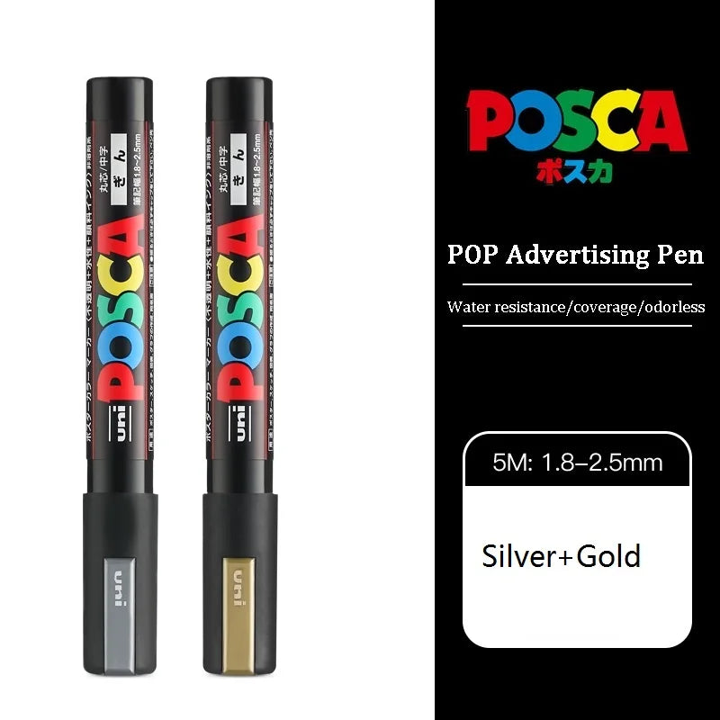 1/2pcs Uni Poscas Acrylic Markers PC-1M-3M-5M Permanente Waterproof Art Pens Graffiti Marker Advertising Poster Drawing Tools