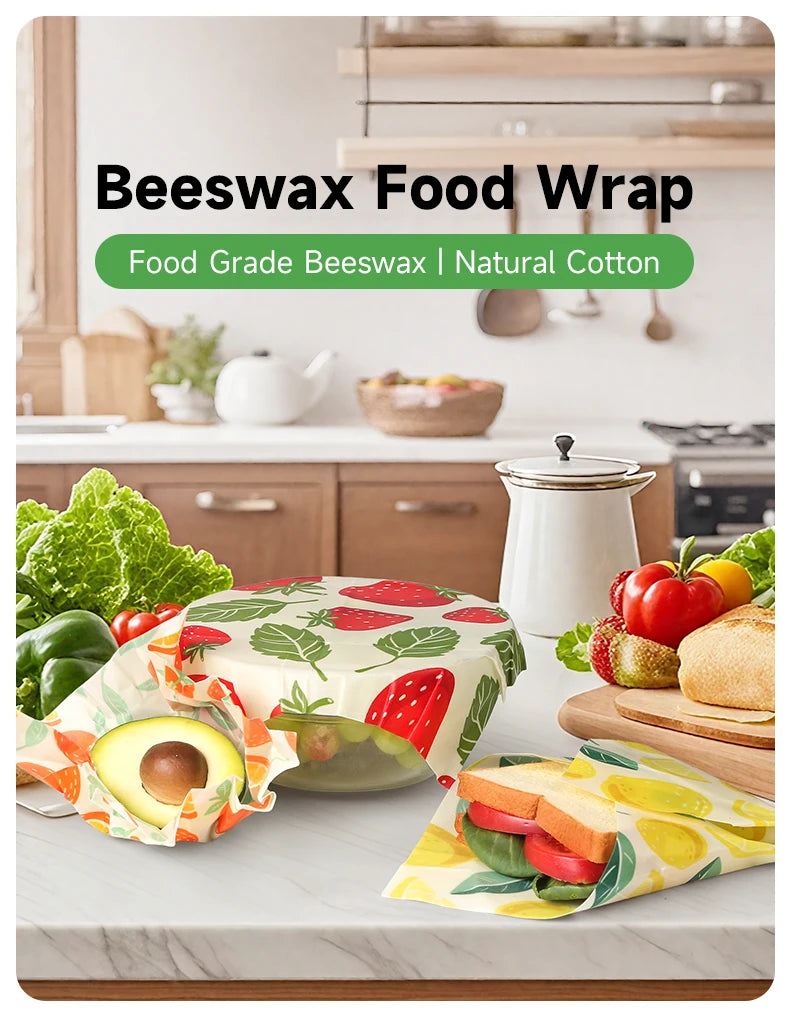 Reusable Beeswax Food Wrap – Zero Waste, BPA-Free Natural Beeswax Cloth (9 Pack)