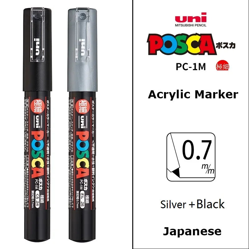 1/2pcs Uni Poscas Acrylic Markers PC-1M-3M-5M Permanente Waterproof Art Pens Graffiti Marker Advertising Poster Drawing Tools