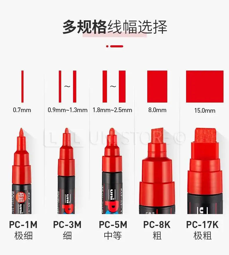 1/2pcs Uni Poscas Acrylic Markers PC-1M-3M-5M Permanente Waterproof Art Pens Graffiti Marker Advertising Poster Drawing Tools